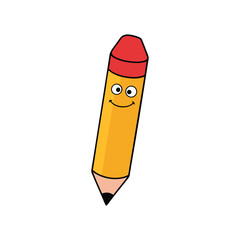 cute cartoon pencil smiling eyes vector illustration