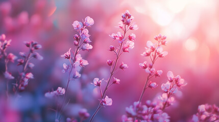 Naklejka premium Delicate pink and purple flowers in dreamy soft focus