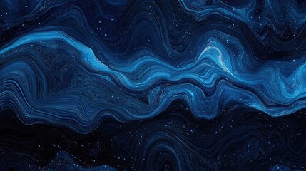 Abstract dark blue gradient wave with grainy light texture and copy space on black background