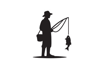 simple and unobtrusive fisherman  vector silhouette illustration isolated in white background