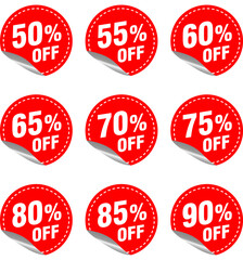 off discount sticker with curled edge for promotional sales, ecommerce marketing, business offers, retail discounts, clearance events, flash sales, and seasonal promotions