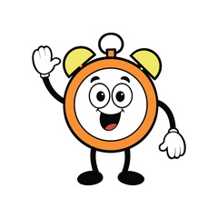 funny alarm clock waving hand vector illustration