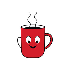 happy coffee mug steam heart vector illustration