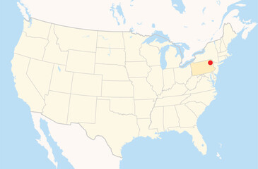 Location Map of the city Scranton in Pennsylvania, USA. The state is marked orange and the city is highlighted with a red dot. No labels at all.