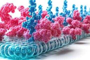 Detailed illustration of molecular structures interacting with a membrane.