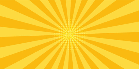 Yellow abstract background with light of sunburst. yellow starburst with halftone. sun ray retro background with flash