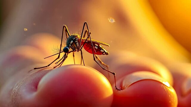 Mosquito, insect bite, disease transmission. Vector control. Skin swells from insect sting. Malaria spread stops with nets. Zika virus impacts fetal health.