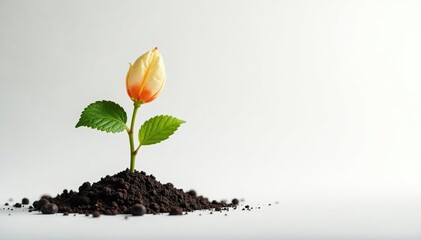 Small, vibrant sapling, stark white background , renewal, vibrant, sapling