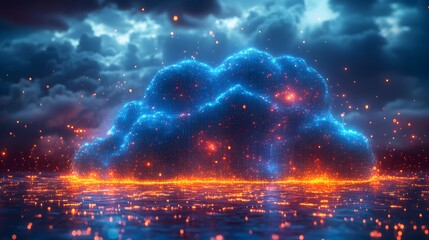 Obraz premium Digital cloud with streaming blue light