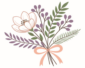 Elegant Floral Bouquet Illustration with Soft Peach Flower and Ribbon.
