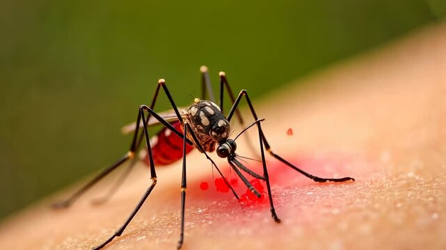 Mosquito, insect bite, disease spread. Vector control. Skin swells from mosquito bite. Insects transmit dangerous diseases. Prevention methods reduce malaria risk.