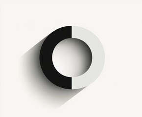 A black and white circle with a long shadow, split in half