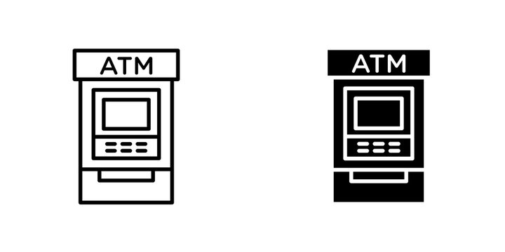 Atm icon vector solid logo illustration. Flat and line style for graphic design, Website