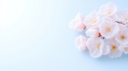Delicate pink blossoms against a soft light blue background
