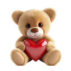 3D Teddy Bear with Heart Render &ndash; Isolated on Transparent Background