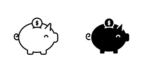 Piggy bank icon vector solid logo illustration. Flat and line style for graphic design, Website