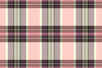 Patterned plaid seamless background, string check tartan texture. Delicate vector fabric textile pattern in light yellow and pink colors.