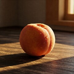 ripe peach on wooden table