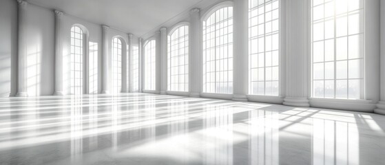 Spacious, sunlit interior with large windows