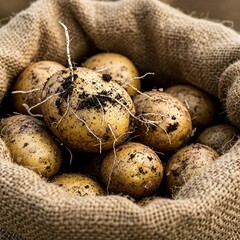 sack of potatoes on burlap