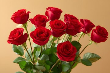 Naklejka premium A bunch of red roses on a warm beige background