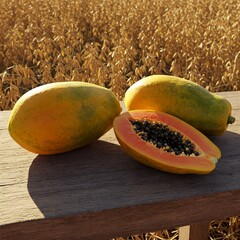 papaya on a wooden table