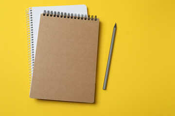 school notebook, pen, spiral notebook on the table. flat lay