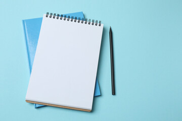 school notebook, pen, spiral notebook on the table. flat lay