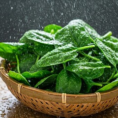 fresh spinach in a basket
