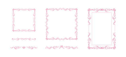 Elegant hand drawn frames and lines with trendy coquette ribbon elements. Fully editable vignettes