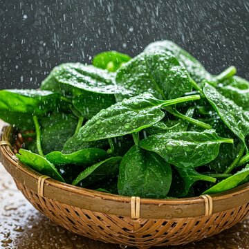 fresh spinach in a basket
