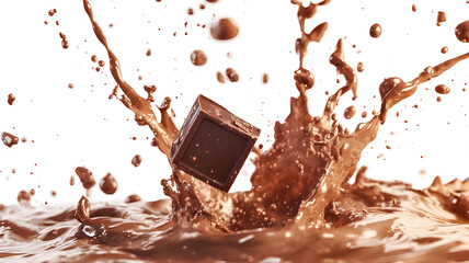 Fototapeta premium A chocolate bar is in a splash of chocolate milk