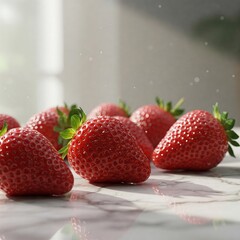 Bright red strawberries with dew drops, soft bokeh background, and minimalist composition for premium visuals.