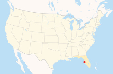 Location Map of the city Pinellas Park in Florida, USA. The state is marked orange and the city is highlighted with a red dot. No labels at all.