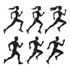 A Set of Running People Silhouettes