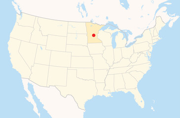 Location Map of the city St. Cloud in Minnesota, USA. The state is marked orange and the city is highlighted with a red dot. No labels at all.