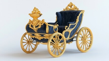 Fototapeta premium Ornate gold carriage with dark blue velvet seat