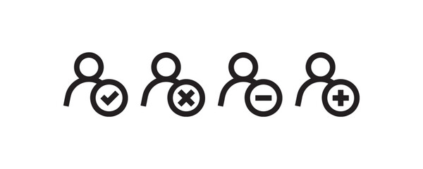 User management icons for add, remove, accept, decline Vector