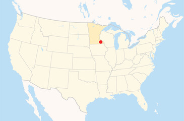 Location Map of the city Rochester in Minnesota, USA. The state is marked orange and the city is highlighted with a red dot. No labels at all.