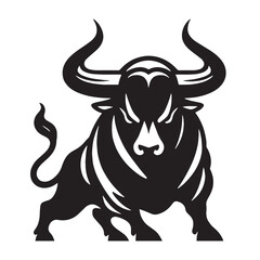 Aggressive angry ox silhouette perfect for scalable branding and digital art projects – angry ox silhouette – angry ox vector – angry ox illustration – silhouette of angry ox

