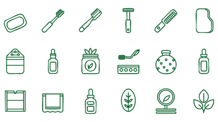 Obraz premium A set of minimalist, line-art icons depicting various eco-conscious personal care items