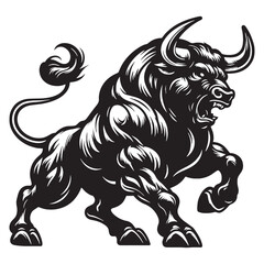 Bold and fierce angry ox silhouette for logos, digital branding, and professional branding – angry ox silhouette – angry ox vector – angry ox illustration – silhouette of angry ox

