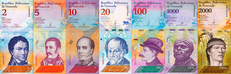 Venezuelan bolivar banknote. Venezuelan money. Background of paper money.