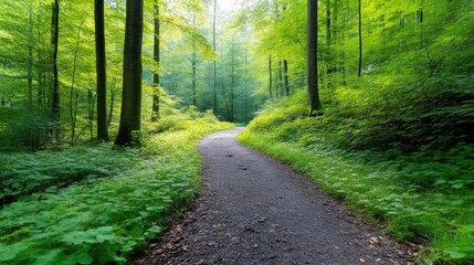 Obraz premium Forest path winding through lush greenery