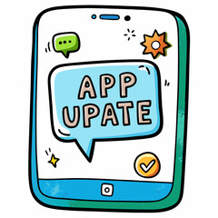 Cartoon Mobile Phone App Update Notification Hand Drawn Style