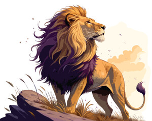 A majestic lion standing atop a rocky outcrop. © Himanshu