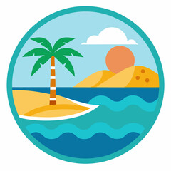 Tropical Island Paradise Scene With Palm Tree And Sunset Graphic