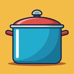 Blue Cooking Pot With Red Lid On Yellow Background Illustration