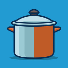 Cooking Pot Vector Illustration With Lid And Handles On Blue Background