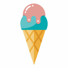 Colorful Flat Vector Ice Cream Cone Illustration On White Background